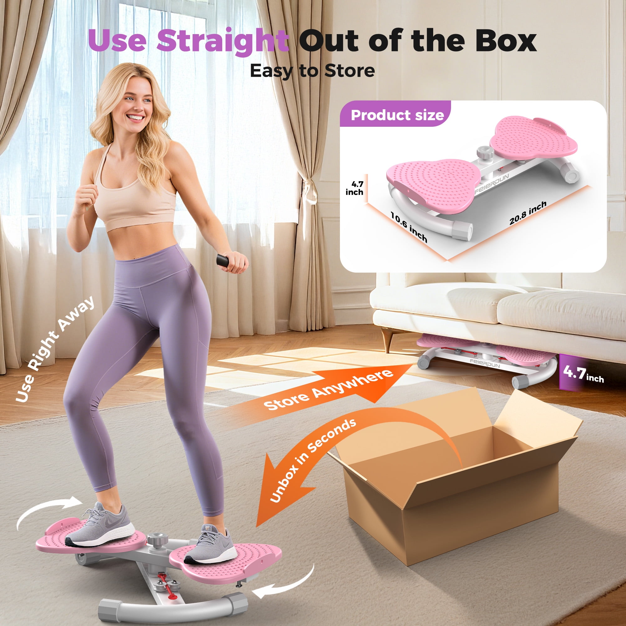 UPGO Slim Waist Twister - 330 lbs Silent Ab Toner Machine for Women, Core Workout Board, Home Gym Equipment for Hourglass Figure & Love Handle Reduction, Pink