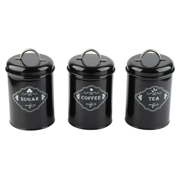 3-Piece Black Sealed Jar Set - Airtight Kitchen Storage Containers for Baking Supplies