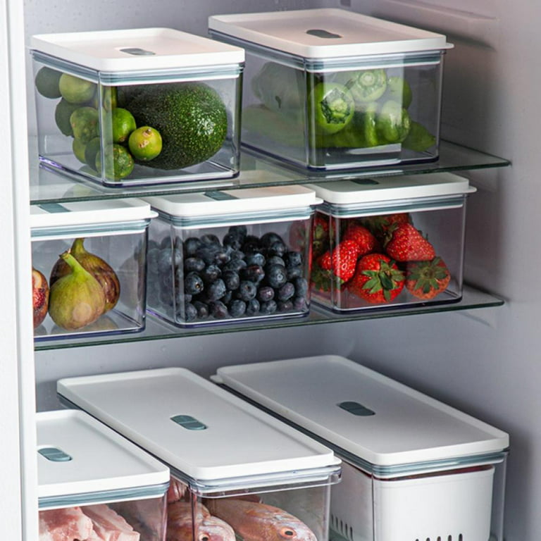 Space Saver Containers for Refrigerator - Stackable Fruit Storage Containers  for Fridge, Vegetable Storage Containers with Drain Tray and Lid Keep Fresh  for Veggie, Fruit, Lettuce and Salad 