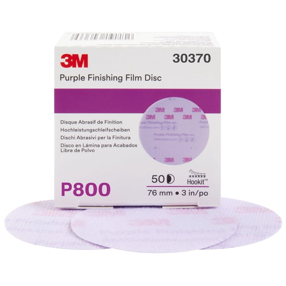 3M Hookit Purple Finishing Film Abrasive Disc 260L, 30370, 3 in, P800, 50 discs per carton, 4 cartons per case