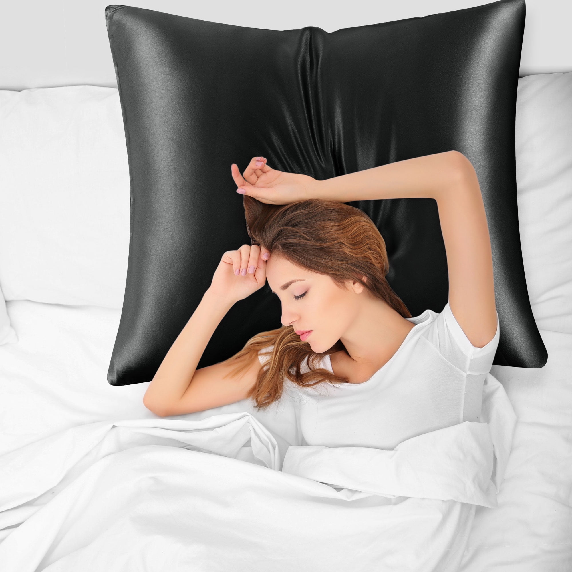 PiccoCasa 1 Pc 19 Momme Silk Pillowcase with Hidden Zipper Jumbo Black 31" x 31"