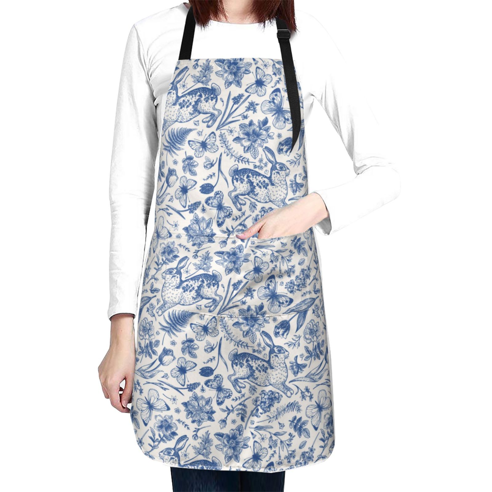 Kdxio Rabbit And Butterfly Apron with Pockets Adjustable Kitchen Aprons for Men Women Waterproof Aprons for Cooking,Drawing,Crafting, Baking Household Cleaning