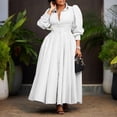 thumbnail image 3 of AURA Women’s Shirt Dress Turn Down Collar Puff Sleeve Long Sleeve Solid Color S XXXL, 3 of 7