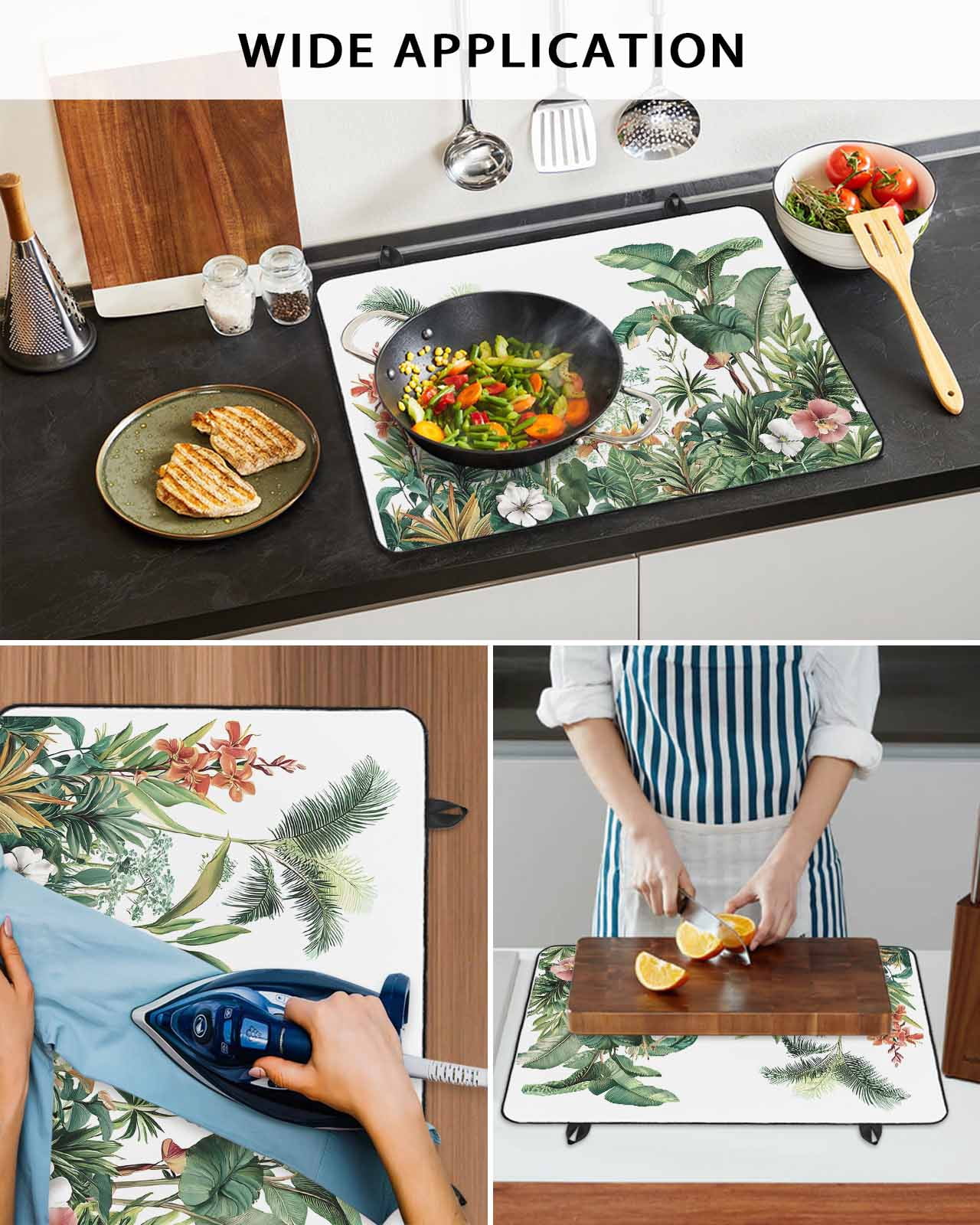 nqOlkjepod Large Induction Cooktop Protector Mat 36"x21", Green Tropical Leaves Stove Top Covers for Electric Stove, Summer Floral Vintage Decorative Stove Burner Cover Mats, Glass Top Stove Cover