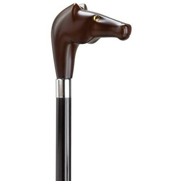 Walking Cane Brown Horse Head With Glass Eye Cane Maple Black Shaft