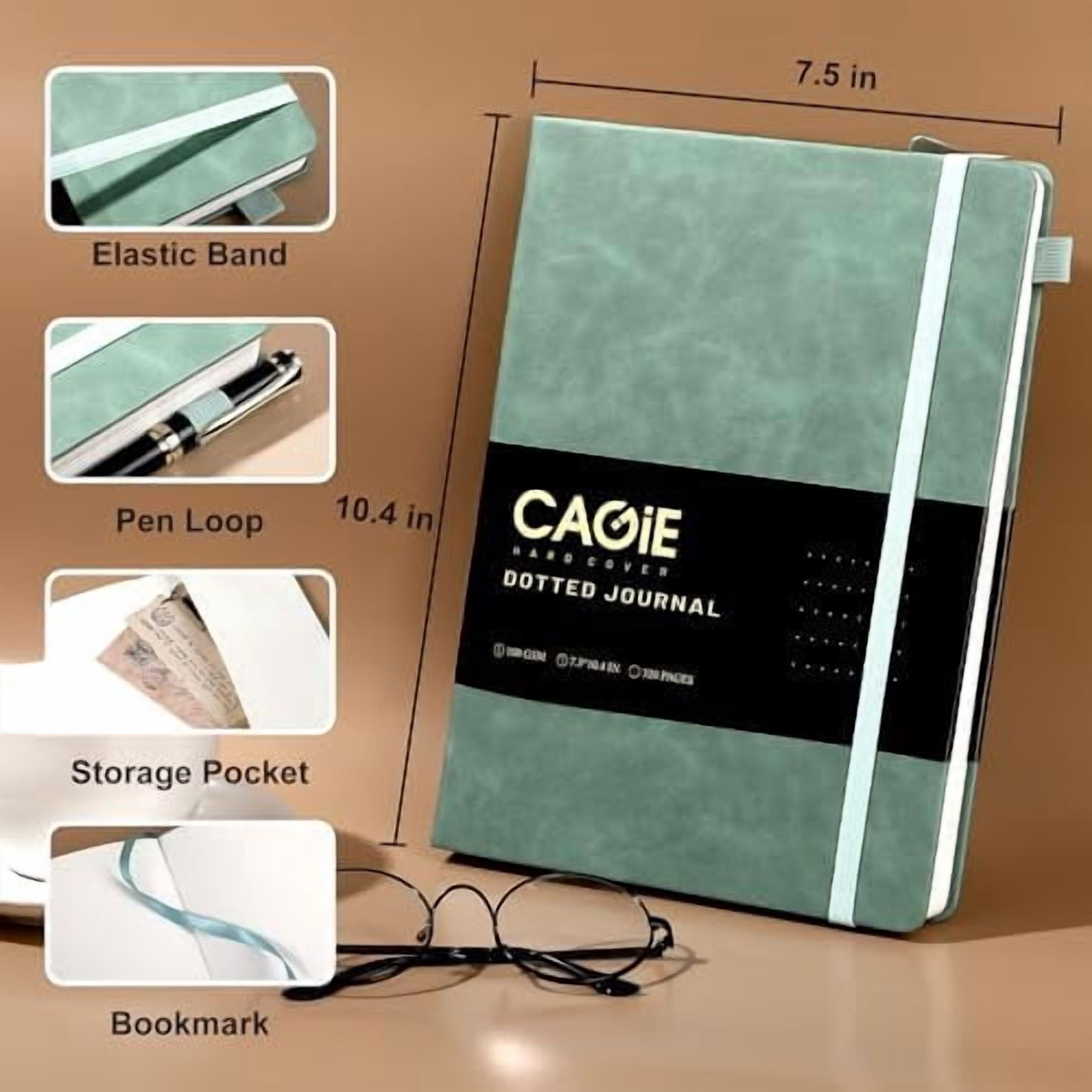 YNGLLC Bullet Dotted Journal Notebook 320 Pages 100 GSM Paper Hardcover B5 Dot Grid Notebook Leather Journals for Writing Women Men Work Journaling, Green
