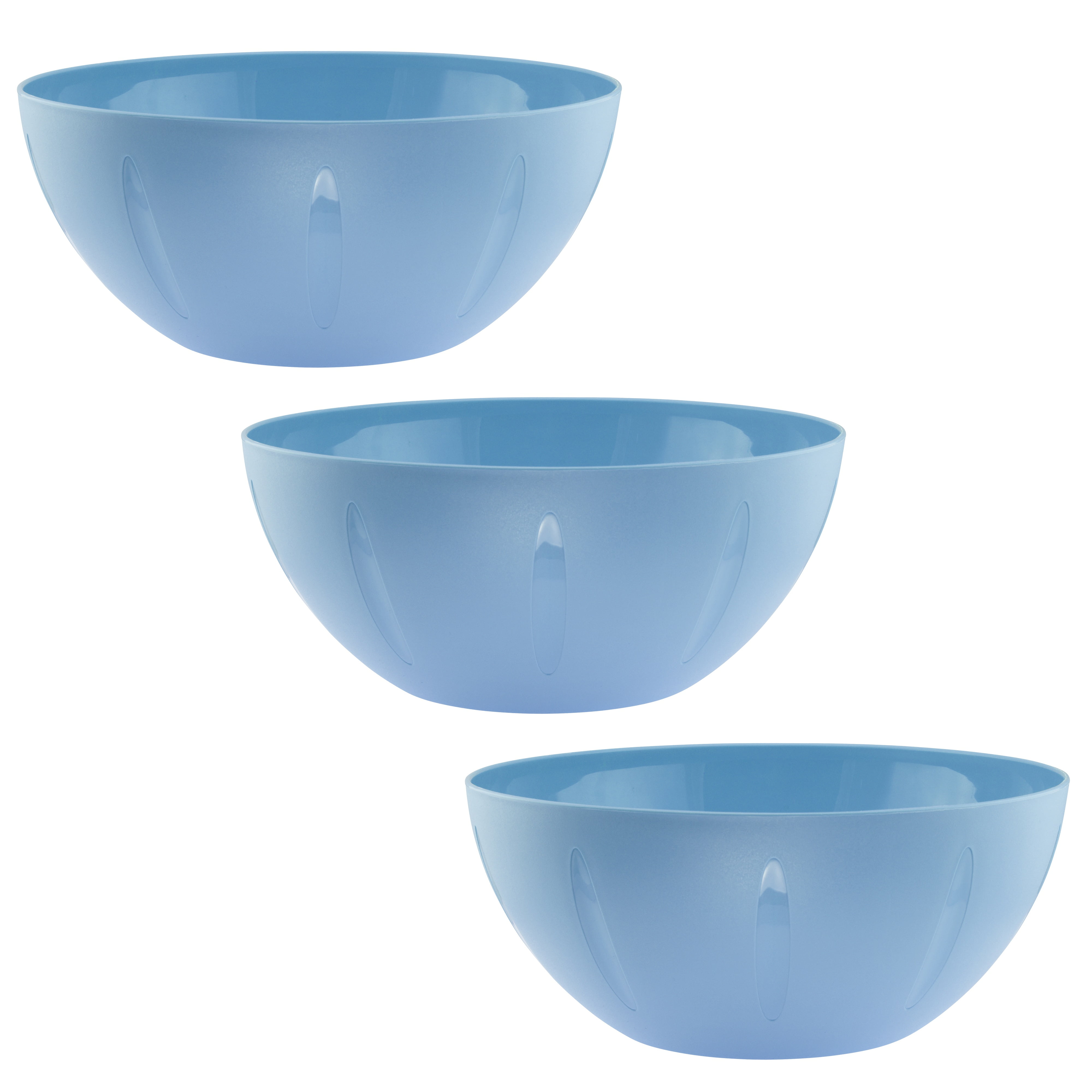 YBM Home 8 inch Plastic Serving Bowls 3 Pack, Blue