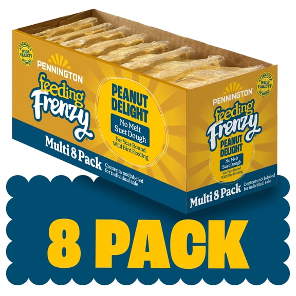 Pennington Feeding Frenzy Peanut Delight Suet, 11.75 oz. Cake, Wild Bird Food, 8 Count Value Pack, Fresh