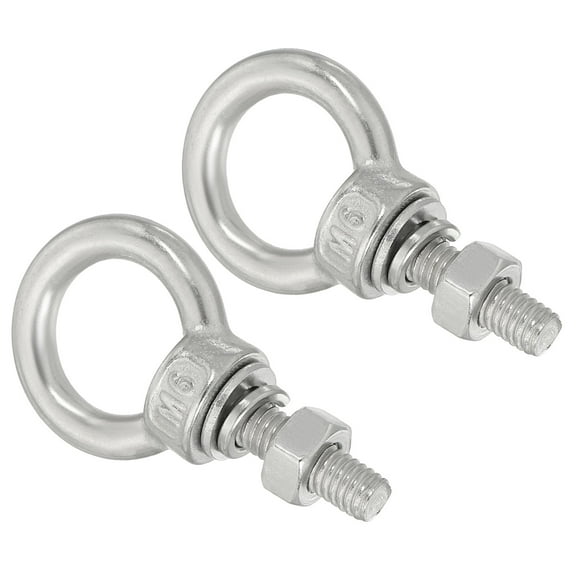 M6x60 1/4"x0.79" Stainless Steel Eye Bolts Threaded Screw Eyebolt Shoulder Ring with Nuts Washers 2 Set