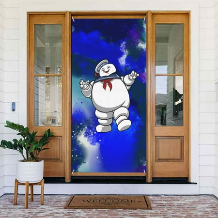Ghostbusters Stay Puft Door Cover Decorated Banner Tapestry Home Decoration Holiday Party Supplies Door Banner Porch Sign Banner 72.8 x 35.4 Inch