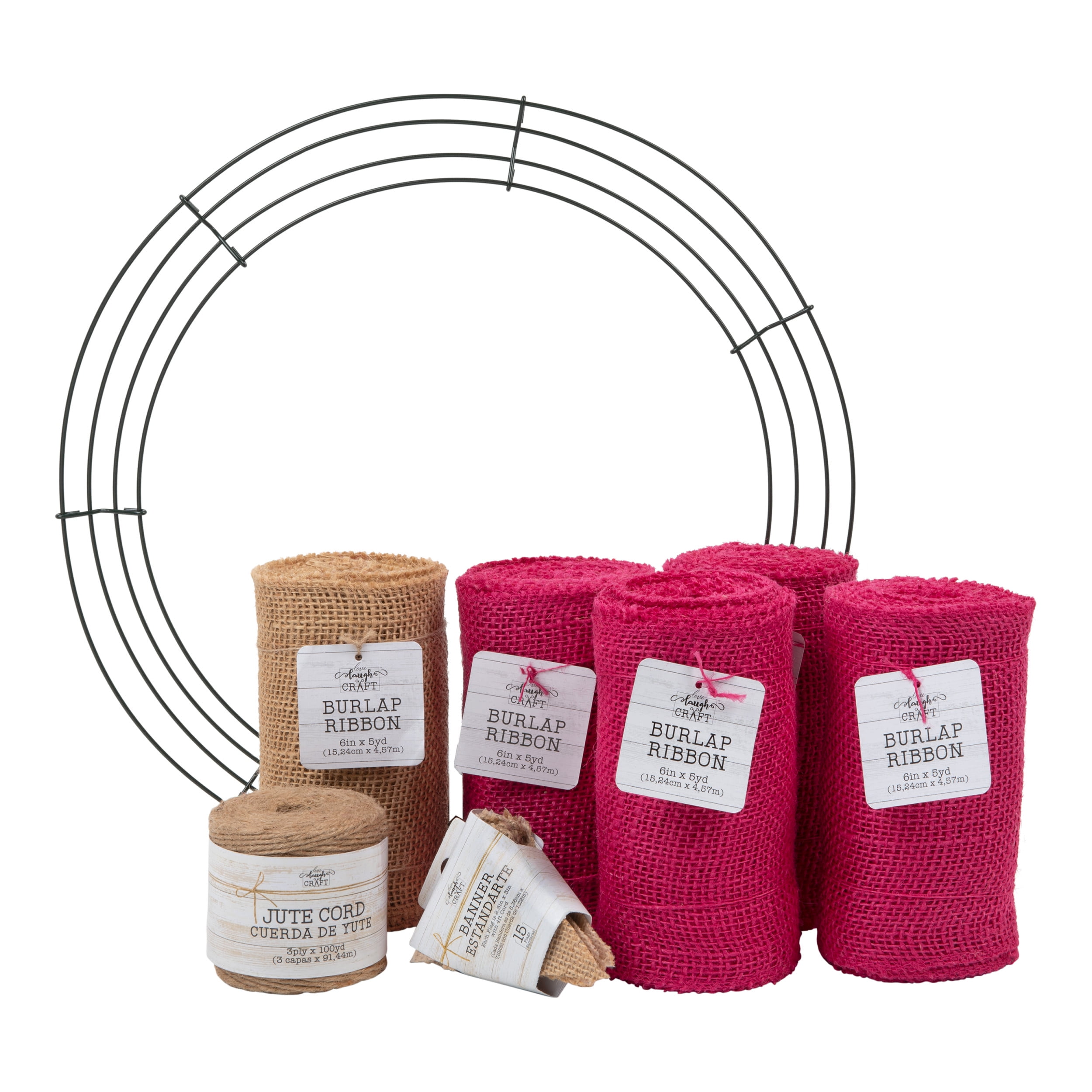 Love, Laugh, Craft 18" Dia. Valentine Love Burlap Wreath Craft Kit, Precut, Pink/Beige, Beginner
