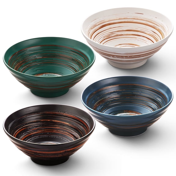 YUN TAO Ceramic Ramen Bowls Set of 4, 35 oz Large Japanese Style Serving Bowls for Salad,Udon, Soba, Pho Pasta, Asian Soup Noodle,Suitable as Housewarming Gifts