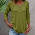 thumbnail image 2 of Womens Fashion Tees Tops Button Down Short Sleeve Round Neck Solid Color Soft Basic Slim Undershirts, 2 of 5