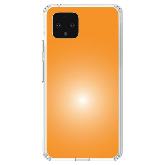 DistinctInk Clear Shockproof Hybrid Case for Google Pixel 4 XL (6.3" Screen) - TPU Bumper, Acrylic Back, Tempered Glass Screen Protector - Orange White Gradient Burst Sun