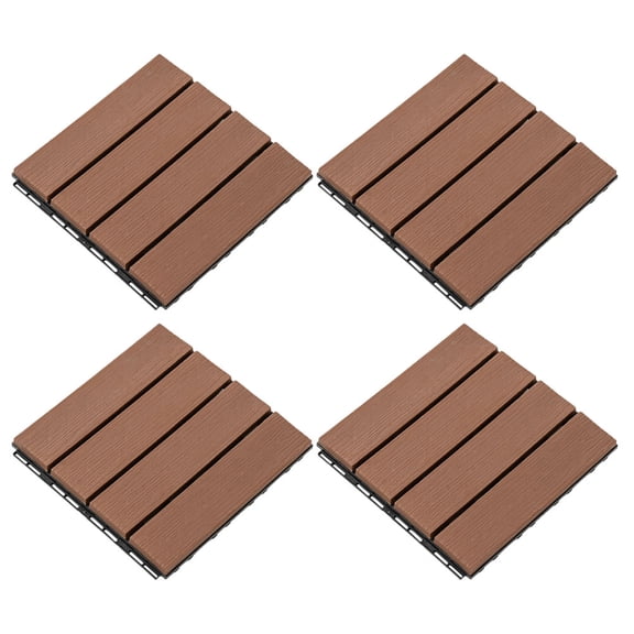 KAKOWELY 4-Pack Outdoor Coffee Deck Tiles with Water-Permeable Design and Easy, Quick Installation