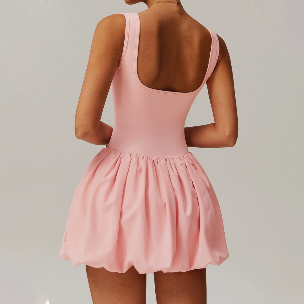 adaychics Womens Tennis Dress Square Neck Summer Sleeveless Athletic Backless Mini Dress with Shorts for Running