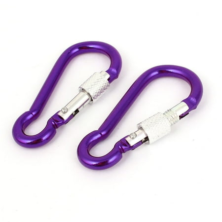 - Hiking Aluminum Screw Locking Snap Clip Carabiner Hook Purple 2PCS