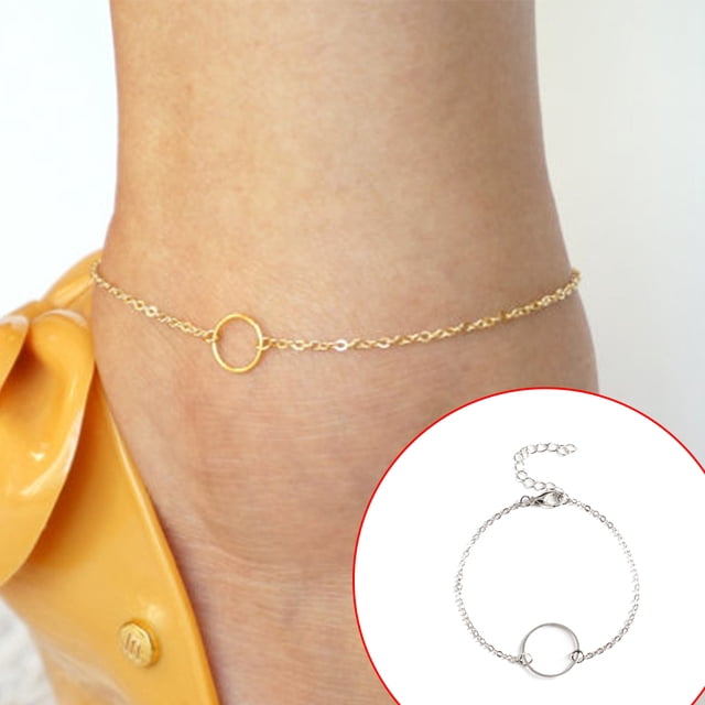 Bracelet de Cheville Boucle Mode Délicat Réglable Résistant à l'Usure Rond Or Argent Chaînes de Pied pour Femmes Saint-Valentin Argent