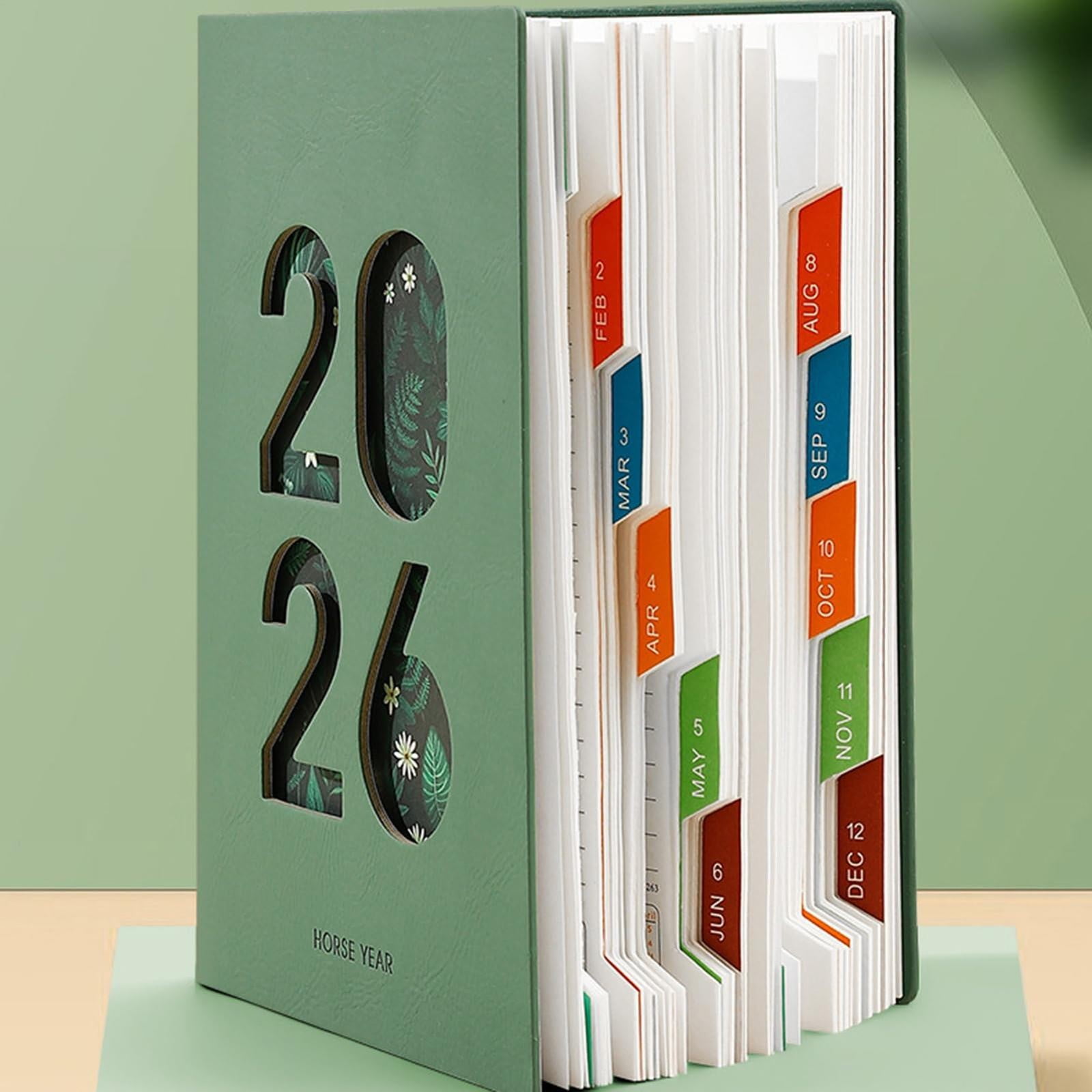 Solivara Pu Leather Annual Planner For 2026 Weekly And Monthly Schedule (Green,8.27×5.51in)