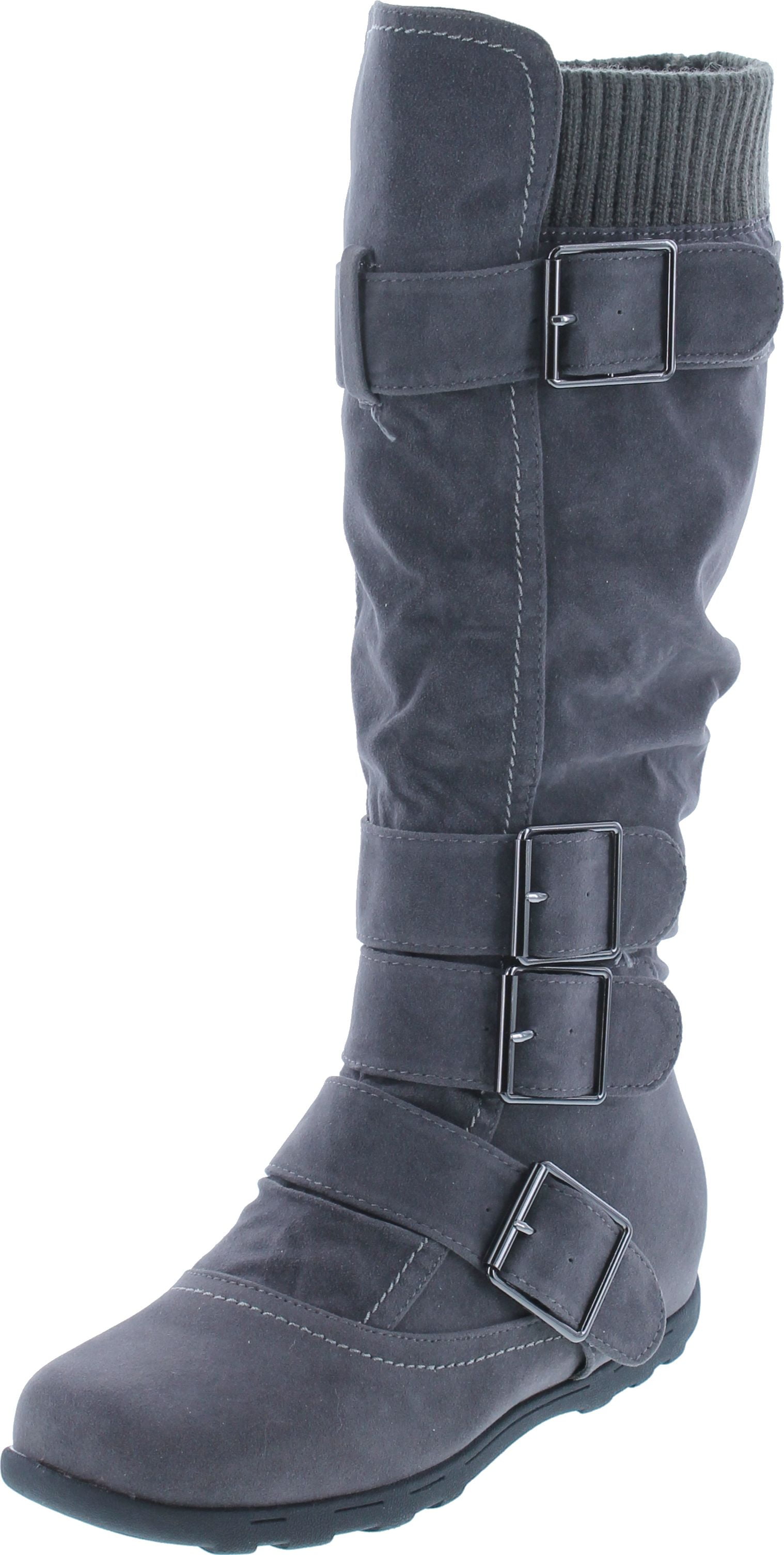 Twisted Womens Faux Leather Wide Width Slouchy Buckle Strap Mid Calf Boots