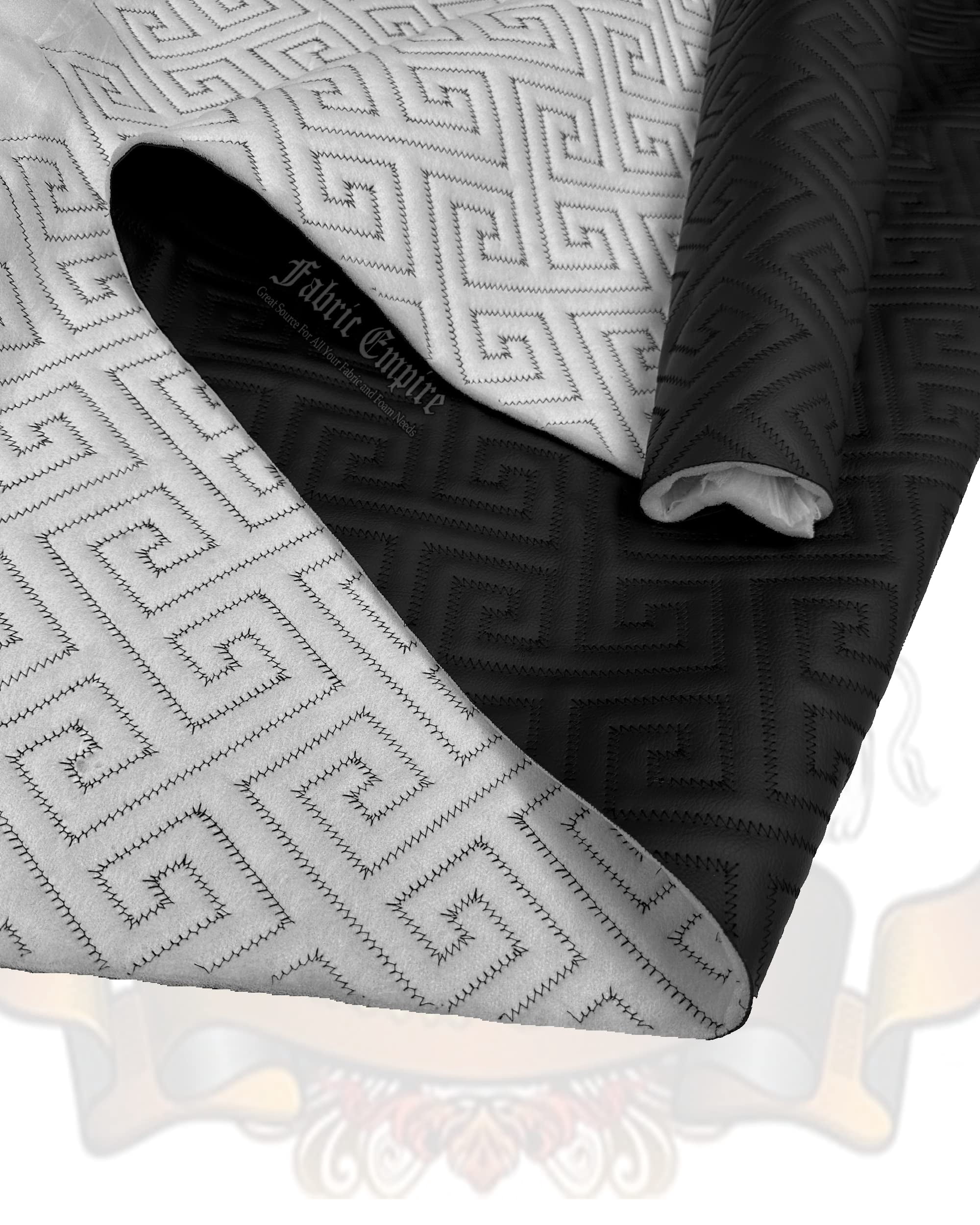 Vinyl Quilted Foam Fabric w 3/8" Foam Backing Upholstery / 52" Wide/Sold by The Yard/ Car Interiors, Door Panels, Dashboards, Headliners, Liners, Seating (Black Grecca w HQ Black Thread, Greek Key)