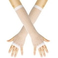 thumbnail image 1 of TIEVOSA Gants Longs Élastiques en Filet Grossier pour Femmes, Style Punk, Demi-Doigts, pour Boîte de Nuit, Carnaval, Fête (Blanc), 1 of 4