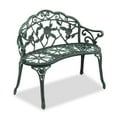 thumbnail image 2 of Canddidliike Outdoor Cast Aluminum Patio Bench, Porch Bench Chair with Curved Legs Rose Pattern, Antique Green, 2 of 7