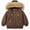 Coffee, variant on Kids Hooded Faux Fur Trim Quilted Parka with Fleece Lining Warm Outerwear Size 2T