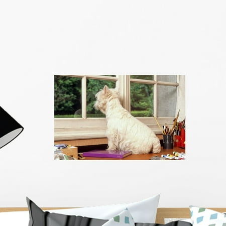 Peel And Stick Table Westie Sur La Table Wall Mural by Wallmonkeys Peel and Stick Graphic (18 in W x 12 in H) WM83266 ()