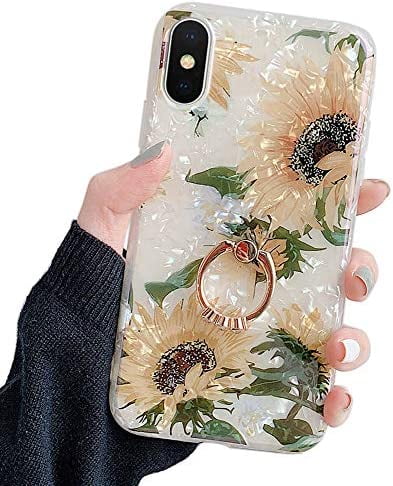  DAIZAG Case Compatible with iPhone Xs,B Multicolor Flowers  Black Square Case Luxury Elegant Women Girls Designer Metal Decoration  Corner Classic Retro Soft TPU Case for iPhone X/Xs : Cell Phones 