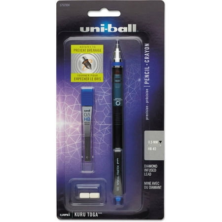 Uni-ball Kurutoga Mechanical Pencil + Erasers and Lead, Fine Point 0.5 mm, #2 HB, Black, 1-Count