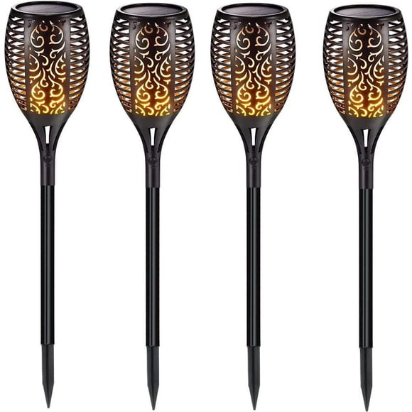 4 pack Solar Torch Light Outdoor, 12 Led Tiki Torches with Flickering Flame, Waterproof Landscape Garden Pathway Decoration