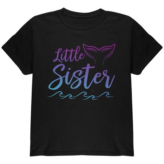 Little Sister Mermaid Tail Ocean Youth T Shirt Black YMD