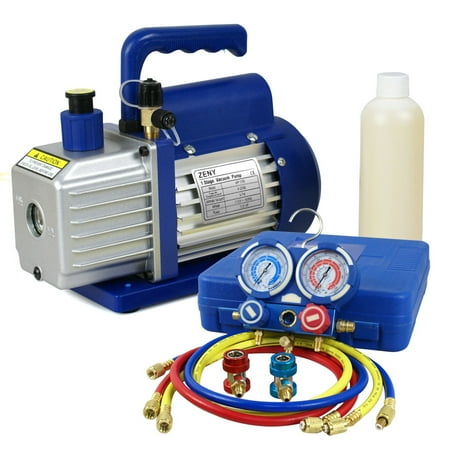 Zeny Combo 5 CFM 1/3HP Air Vacuum Pump HVAC + R134A Kit AC A/C Manifold Gauge Set