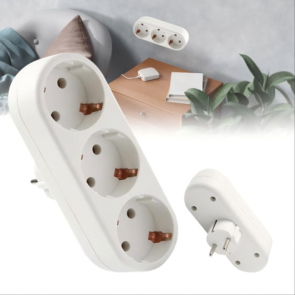 Xrouty 3 Hole European Plug Socket with On/Off Switch, Type E/F Outlets Accept Plugs From 40 Countries, Built In Toggle Switch Cuts Standby Power