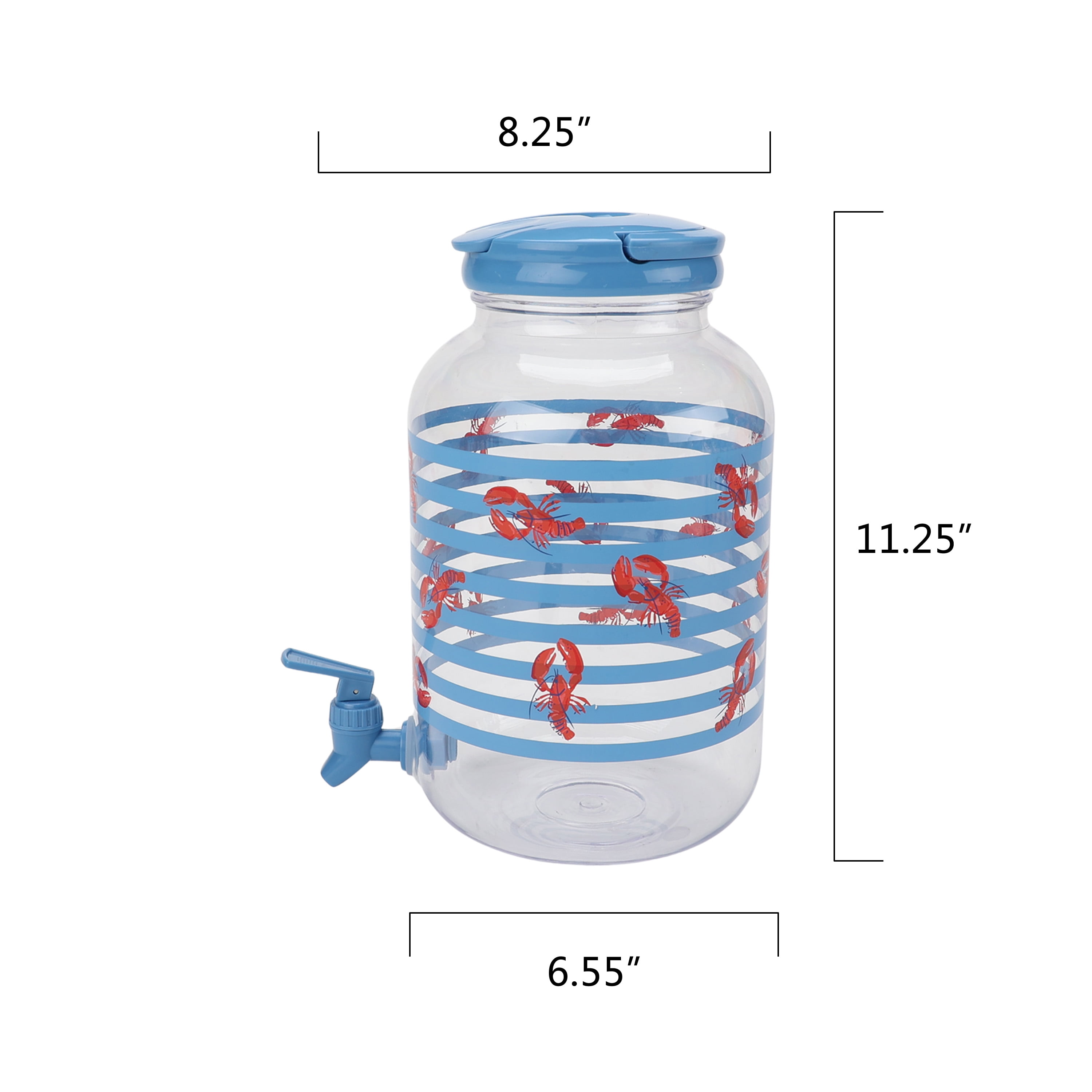 Mainstays Acrylic 1.2 Gallon Leak Proof Beverage Dispenser, Lobster Pattern