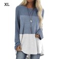 thumbnail image 1 of Camiseta de mujer de manga larga, cuello redondo, color en contraste, top de algodón, azul vaquero, XL Scienceny AP000711-13, 1 of 7