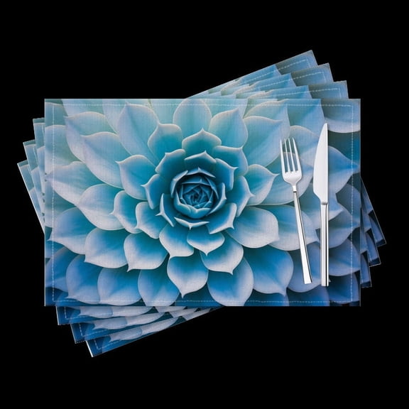BaHomeck placemats Set of 4 Light Blue Succulent Flower Showcasing Intricate Petals Cotton Linen rectangle Placemats for Kitchen Dining Table Indoor,Outdoor,18*12inch