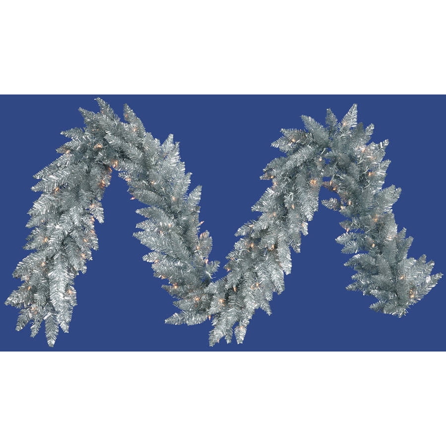 Vickerman 9' Sliver Artificial Christmas Garland with 100 Clear Lights