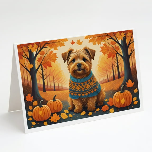 Norfolk Terrier Fall Greeting Cards and Envelopes Pack of 8 7 in x 5 in