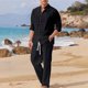 thumbnail image 1 of Ceisia Breathable Cotton Linen Mens Loose Fit 3/4 Sleeve Stand Collar Two Piece Casual Set Gifts, 1 of 9