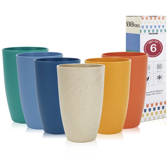 Juego de 6 tazas con pajita de trigo Homienly de 600 ml, irrompibles, aptas para lavavajillas