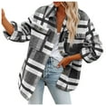 thumbnail image 4 of DondPO Jackets For Women Women's Brushed Plaid Shirts Long Sleeve Flannel Lapel Button Pocketed Jacket Coats Plaid Shirts For Women Flannel Jacket Women Gray S Clearance！, 4 of 7