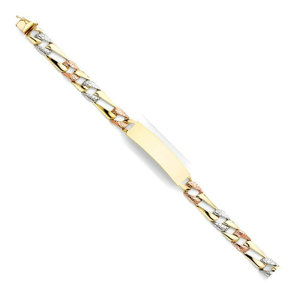 14K 3C Stamp Figaro Link ID Bracelet - 8"