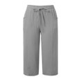 thumbnail image 4 of LLYWEY Womens Capris for Summer Drawstring Elastic Waist Straight Leg Cropped Trousers with Pockets, 4 of 5