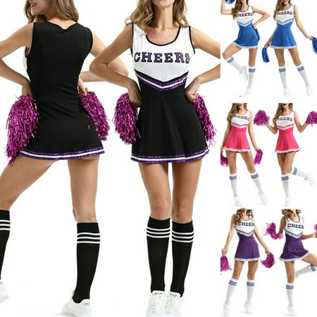 Multitrust Ladies Cheerleader Costume School Girl Outfits Fancy Dress Cheer Leader