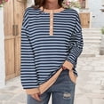 thumbnail image 2 of CAIXIA Womens Henley Neck Striped Sweatshirts Oversized Long Sleeve Tops Casual Pullover Tee Shirts Workout Fall Fashion, 2 of 5