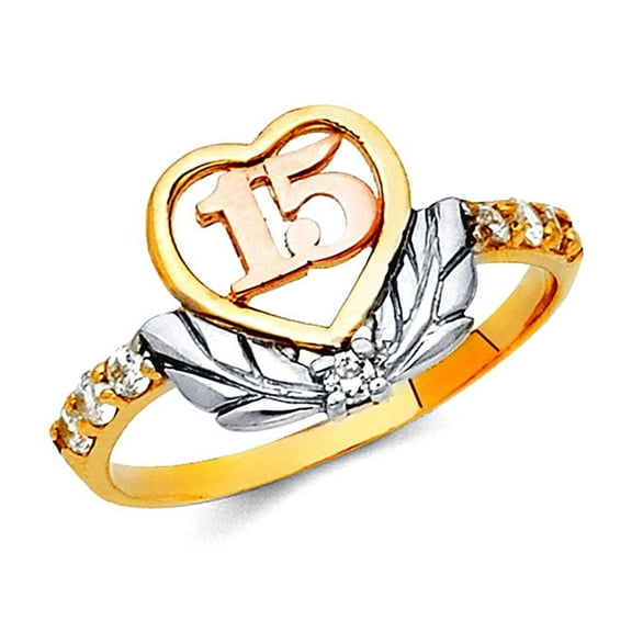 14k Gold Quinceanera Sweet 15 Years Cubic Zirconia Ring Size 7 Ring for Women - 2.2 Grams