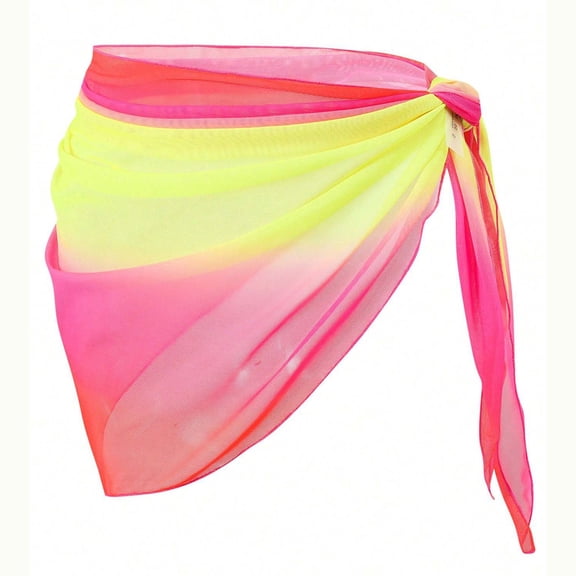 JSGEK Women's Rainbow Gradient Wrap Swim Skirt Cover Up Soft Fabric Versatile Design Beach Casual Wear Pink XL