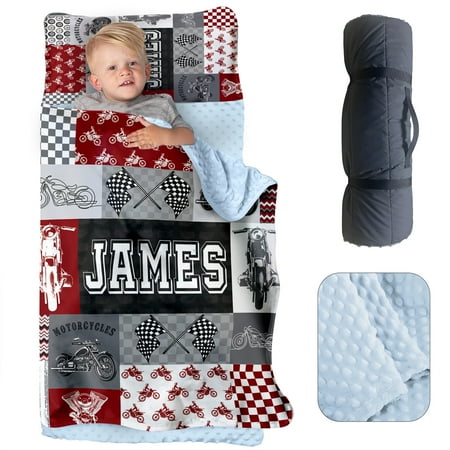 AOLOA Personalized Name Nap Mat for Toddlers Custom Sleeping Bag with Pillow Case & Blanket for Kids Boys Wine Red Motorcycle Pattern Slumber Bags for Daycare Preschool Kindergarten AOLOA Personalized Name Nap Mat for Toddlers Custom Sleeping Bag with Pillow Case & Blanket for Kids Boys Wine Red Motorcycle Pattern Slumber Bags for Daycare Preschool Kindergarten
